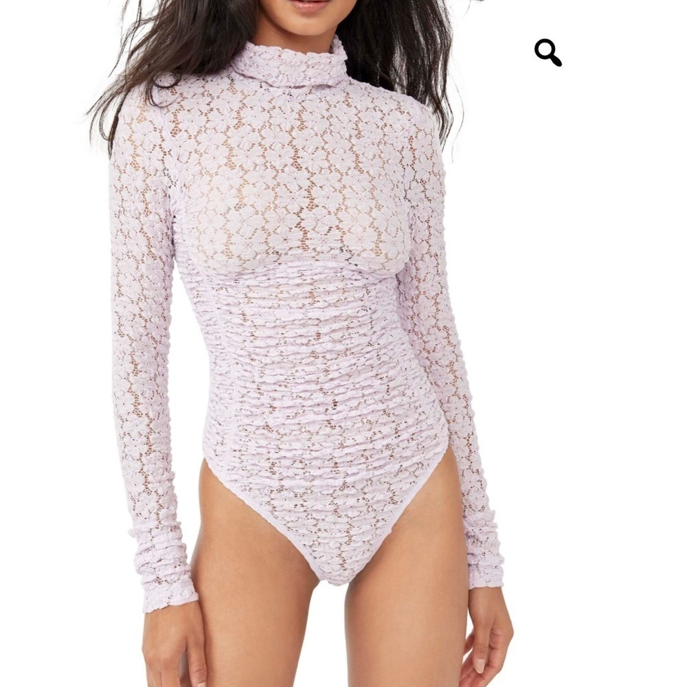 Free People Lavender Lace Long-Sleeve Mock Neck Bodysuit